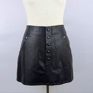 BlankNYC Faux Leather Mini Skirt Button Snap Front Closure Pockets Black 29 NWT